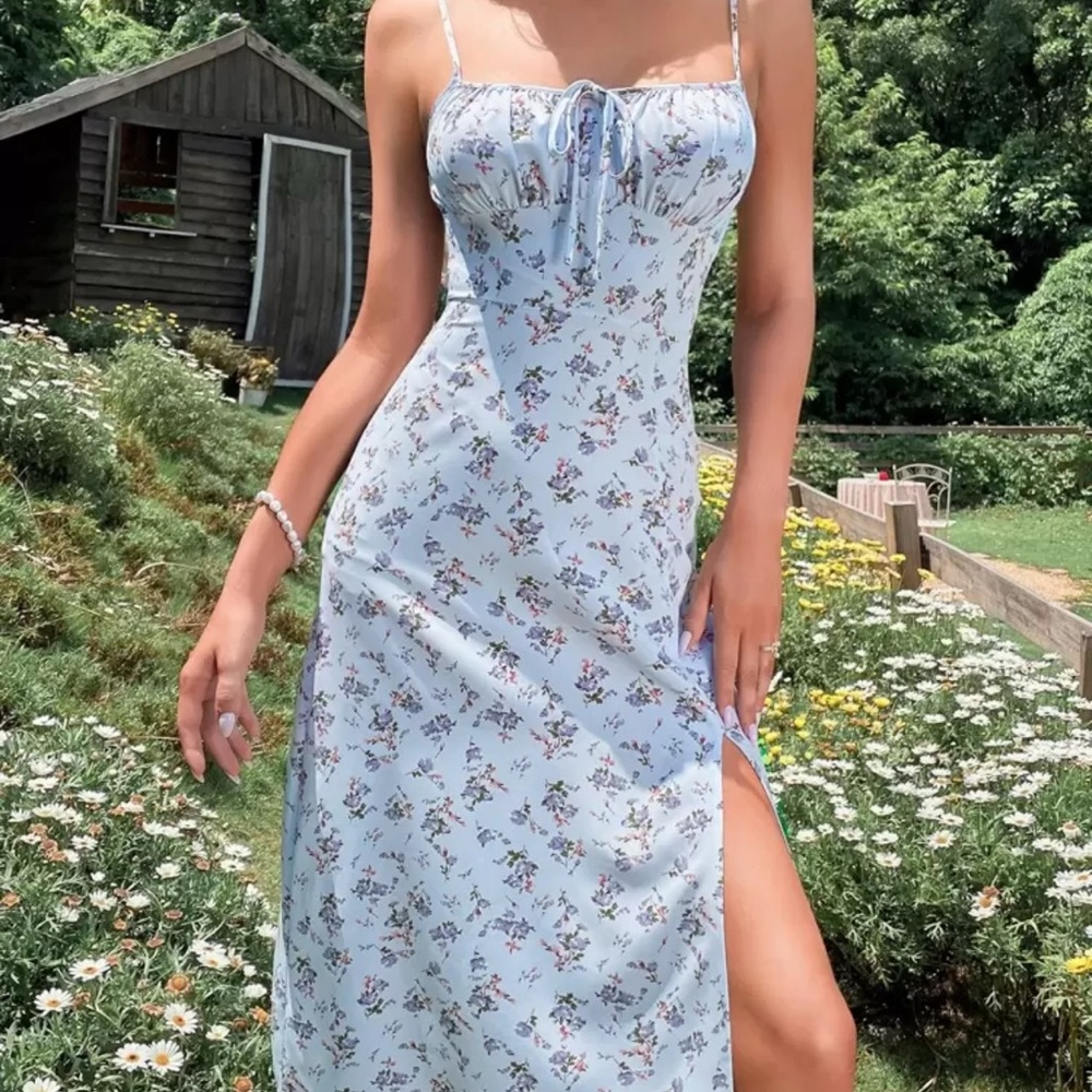 Floral Blue Spaghetti Strap Dress